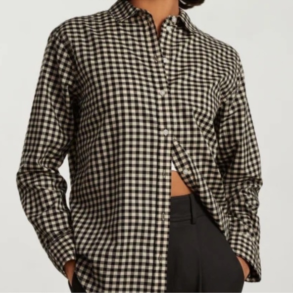 Sandro Gingham Button Down Flannel Shirt Black Cream Color - Picture 1 of 8